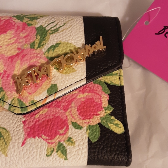 NWT Betsey Johnson Black Floral Flap Wallet XOLANA - Picture 2 of 4